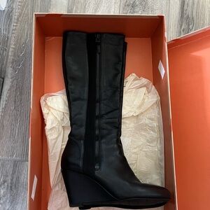 Via Spiga black leather wedge boots
